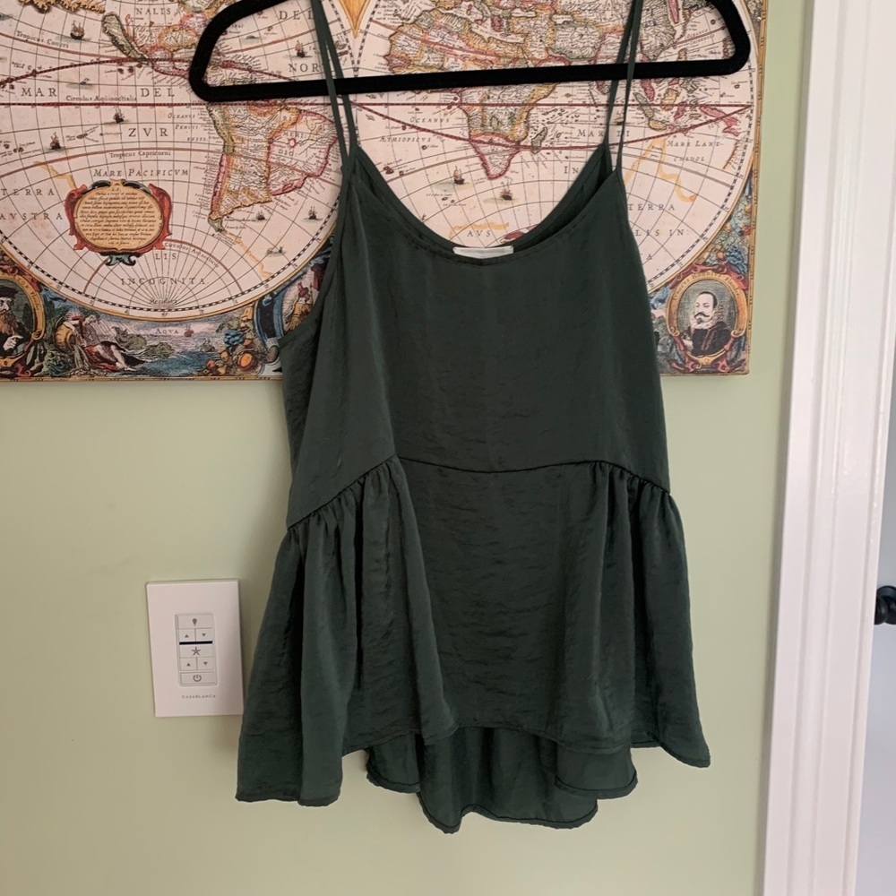 Lou & Grey Dark Green Spaghetti Strap Peplum Tank